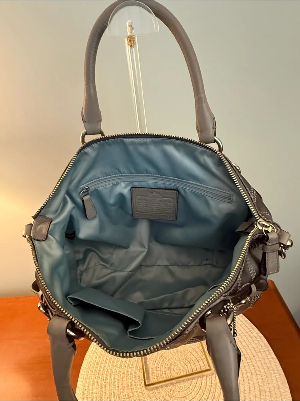 Coach Charcoal Signature Quilted Satchel with Removable Strap